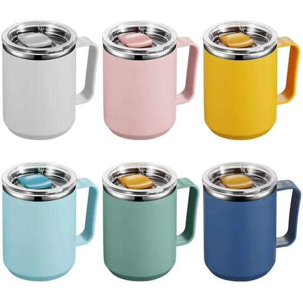 1pc Vacuum Mug With Lid Handle, Double Wall Stainless Steel Mug With Handle And Lid, Portable Insulated Cup For Traveling