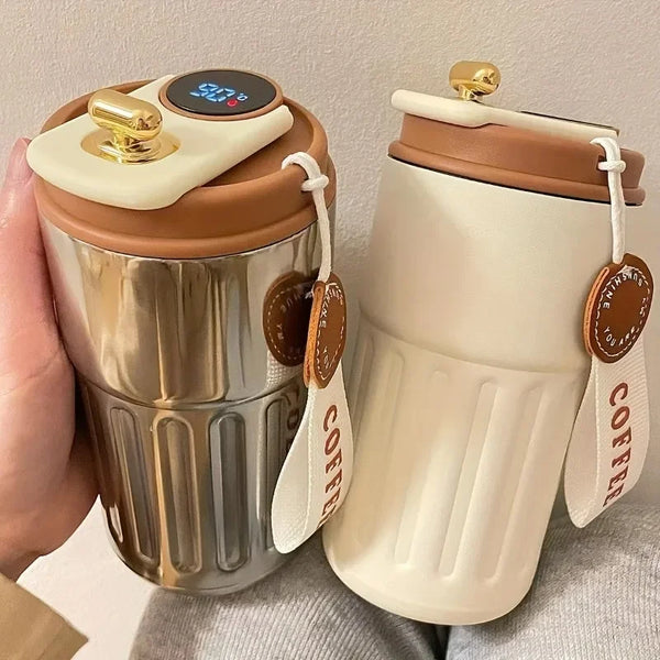 1pc,travel cup with temperature display,15.22oz stainless steel vacuum cup, portable coffee cup,summer and winter birthday gift.